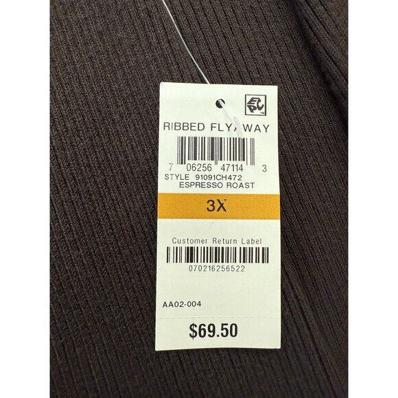JM Collection Woman Ribbed Flyaway Cardigan Espresso Brown 3X Open Front NWT - Picture 7 of 10